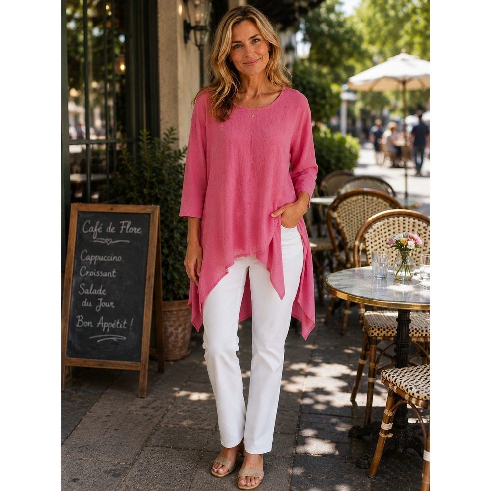 Maria de Guadalajara Pink Cotton Handkerchief Hem Tunic Top One‎ Size Mexico